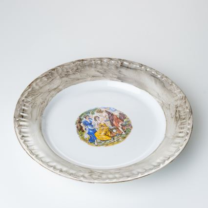 Porcelánová jídelní sada 26 kusů béžová/bílá s mramorovou úpravou