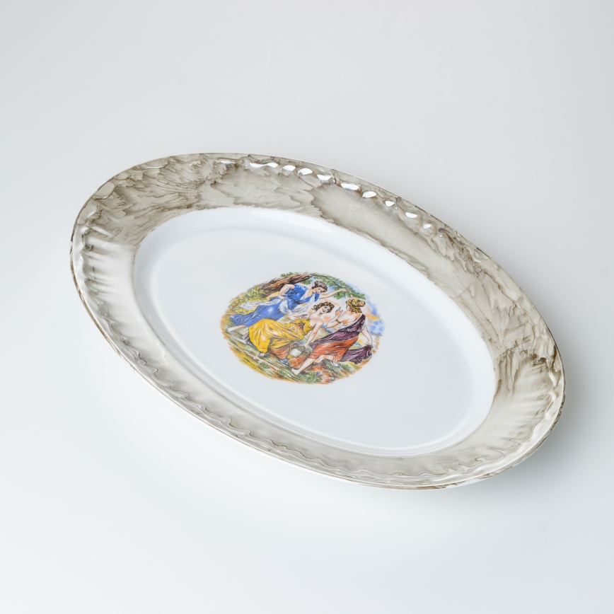 Porcelánová jídelní sada 26 kusů béžová/bílá s mramorovou úpravou