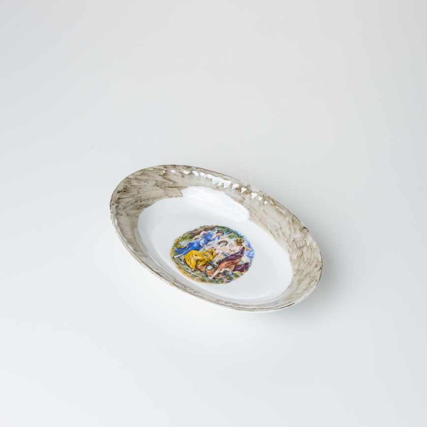 Porcelánová jídelní sada 26 kusů béžová/bílá s mramorovou úpravou