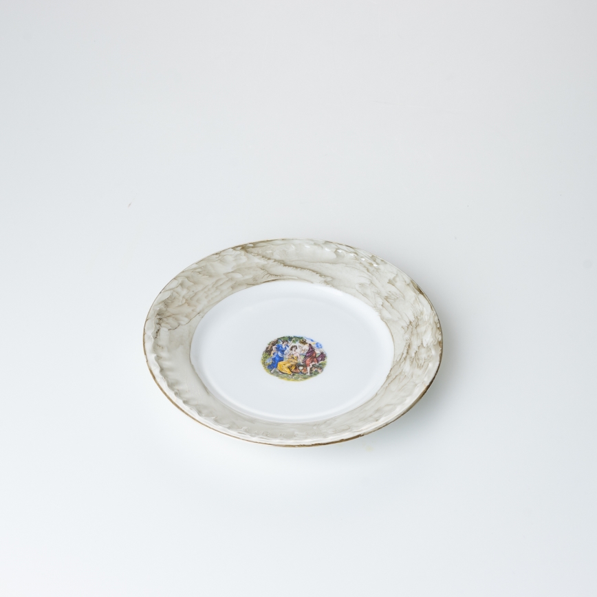 Porcelánová jídelní sada 26 kusů béžová/bílá s mramorovou úpravou