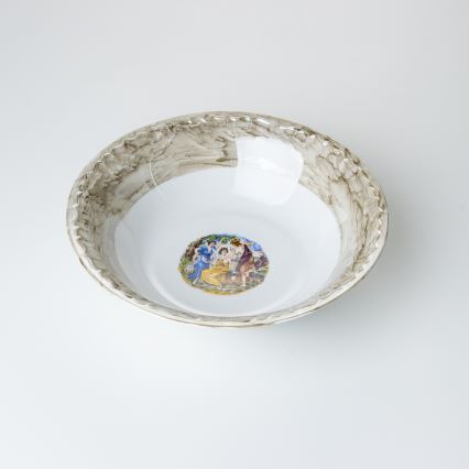 Porcelánová jídelní sada 26 kusů béžová/bílá s mramorovou úpravou