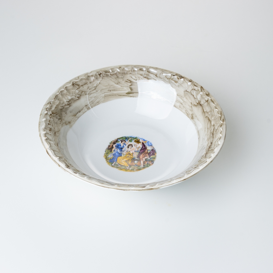 Porcelánová jídelní sada 26 kusů béžová/bílá s mramorovou úpravou