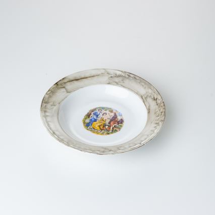 Porcelánová jídelní sada 26 kusů béžová/bílá s mramorovou úpravou