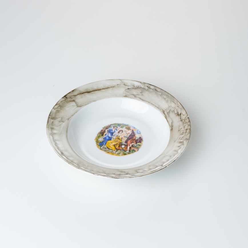 Porcelánová jídelní sada 26 kusů béžová/bílá s mramorovou úpravou