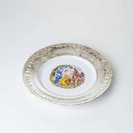 Porcelánová jídelní sada 26 kusů béžová/bílá s mramorovou úpravou