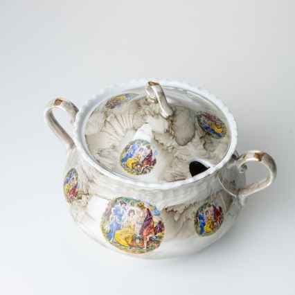 Porcelánová jídelní sada 26 kusů béžová/bílá s mramorovou úpravou