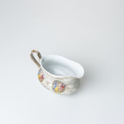Porcelánová jídelní sada 26 kusů béžová/bílá s mramorovou úpravou