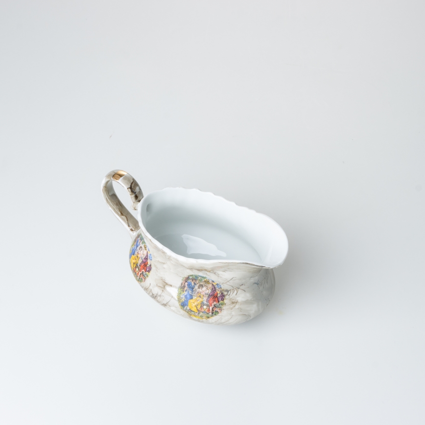 Porcelánová jídelní sada 26 kusů béžová/bílá s mramorovou úpravou