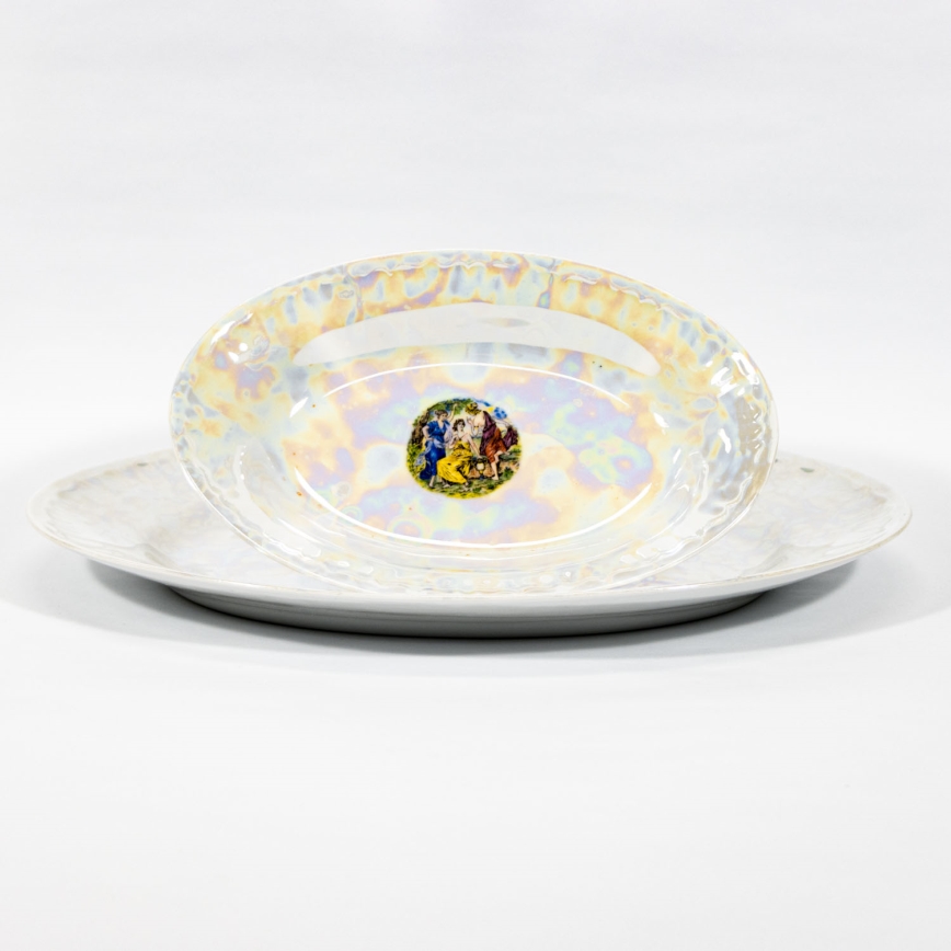 Porcelánová jídelní sada 26 kusů bílá s perleťovou úpravou