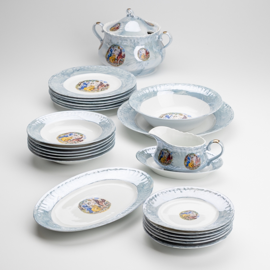 Porcelánová jídelní sada 26 kusů modrá s perleťovou úpravou