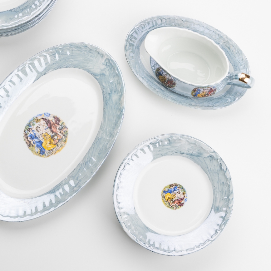 Porcelánová jídelní sada 26 kusů modrá s perleťovou úpravou