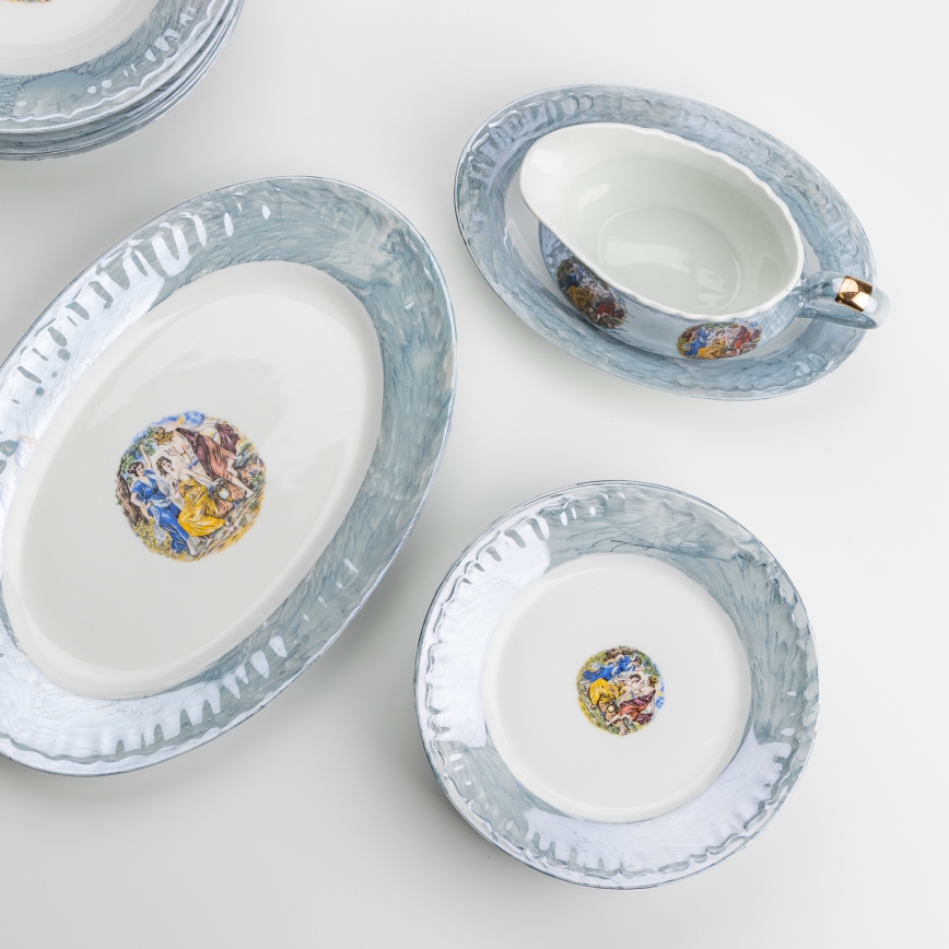Porcelánová jídelní sada 26 kusů modrá s perleťovou úpravou