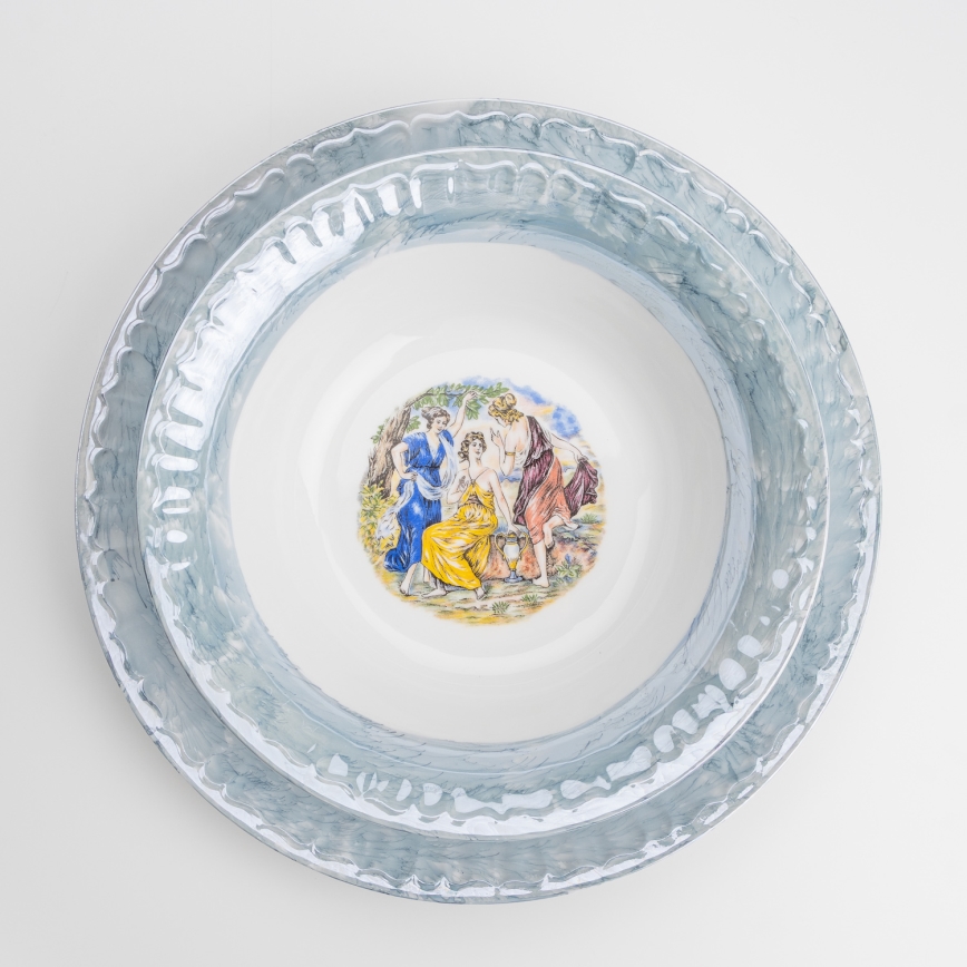 Porcelánová jídelní sada 26 kusů modrá s perleťovou úpravou