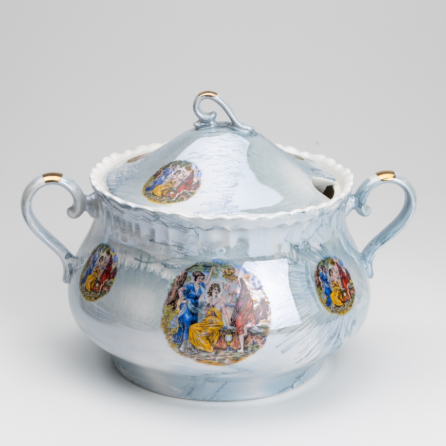Porcelánová jídelní sada 26 kusů modrá s perleťovou úpravou