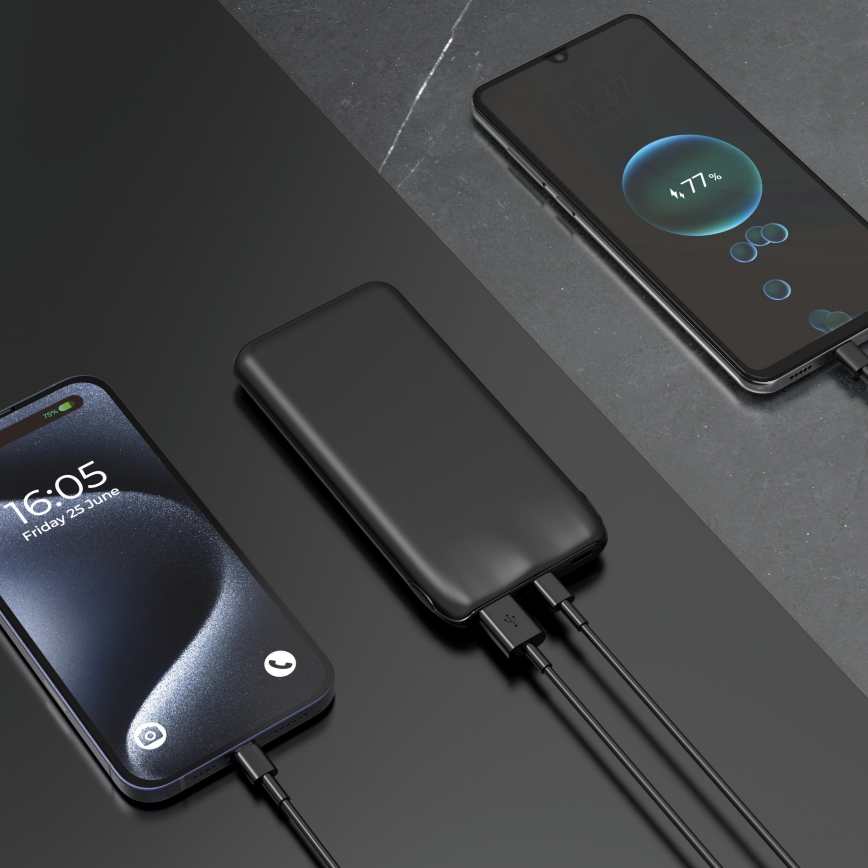 Power Bank 10000 mAh 10W Power Delivery 2xUSB-C + 1xUSB-A černá