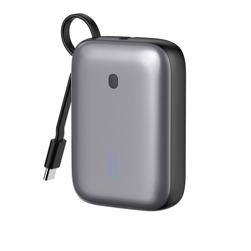 Power Bank 10000 mAh 20W Power Delivery Compact s vestavěným navíjecím USB-C kabelem 1m černá