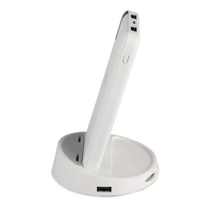 Power Bank 8000mAh/3,7V s bezdrátovým nabíjením a dokovací stanicí bílá