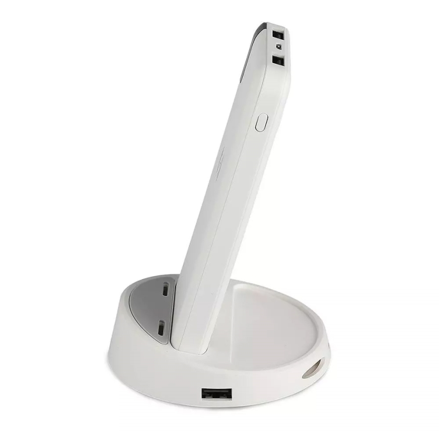 Power Bank 8000mAh/3,7V s bezdrátovým nabíjením a dokovací stanicí bílá