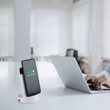 Power Bank 8000mAh/3,7V s bezdrátovým nabíjením a dokovací stanicí bílá