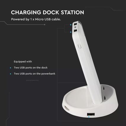 Power Bank 8000mAh/3,7V s bezdrátovým nabíjením a dokovací stanicí bílá