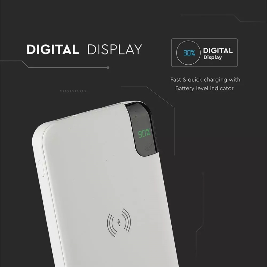 Power Bank 8000mAh/3,7V s bezdrátovým nabíjením a dokovací stanicí bílá