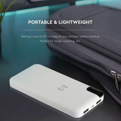 Power Bank 8000mAh/3,7V s bezdrátovým nabíjením a dokovací stanicí bílá
