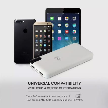 Power Bank 8000mAh/3,7V s bezdrátovým nabíjením a dokovací stanicí bílá