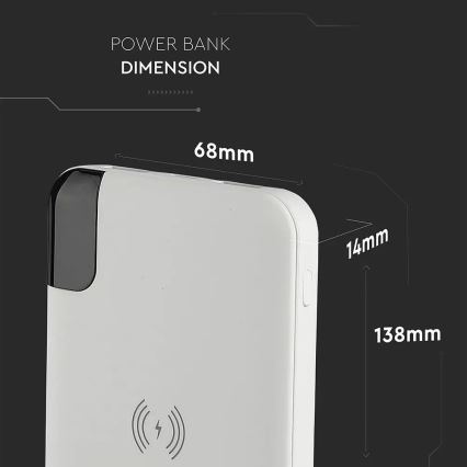 Power Bank 8000mAh/3,7V s bezdrátovým nabíjením a dokovací stanicí bílá