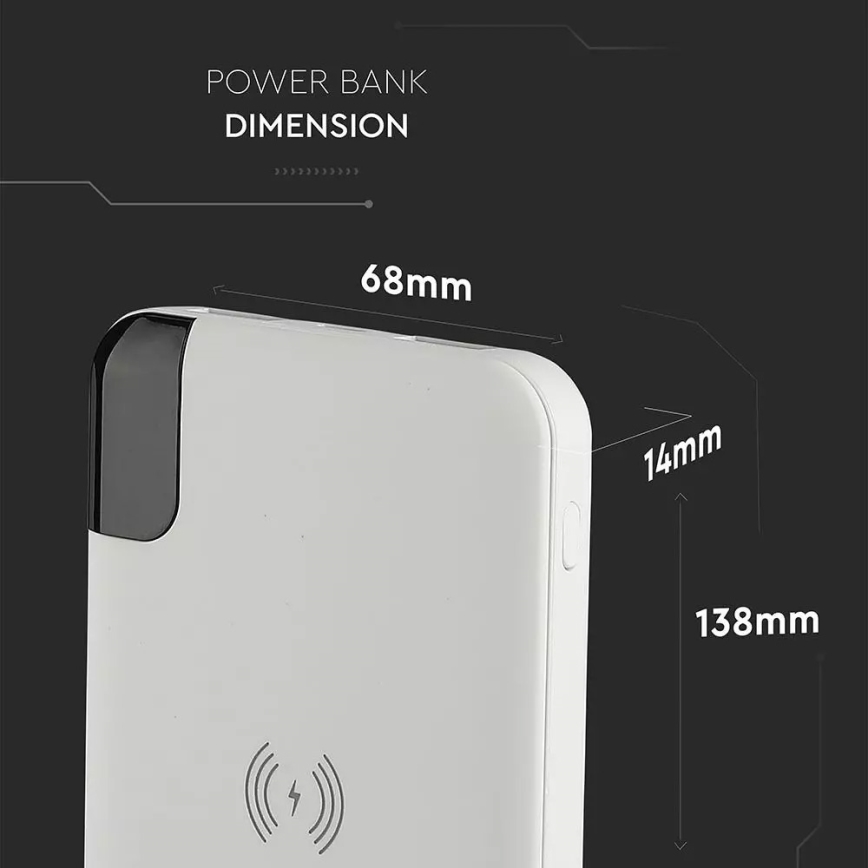 Power Bank 8000mAh/3,7V s bezdrátovým nabíjením a dokovací stanicí bílá