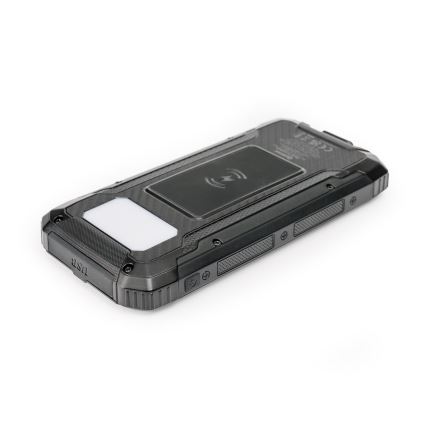 Power Bank s LED svítilnou, bezdrátovým nabíjením a solárním panelem Power Delivery 15W/10000 mAh černá