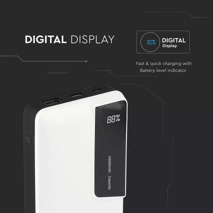 Power Bank s displejem 10000mAh/3,7V bílá