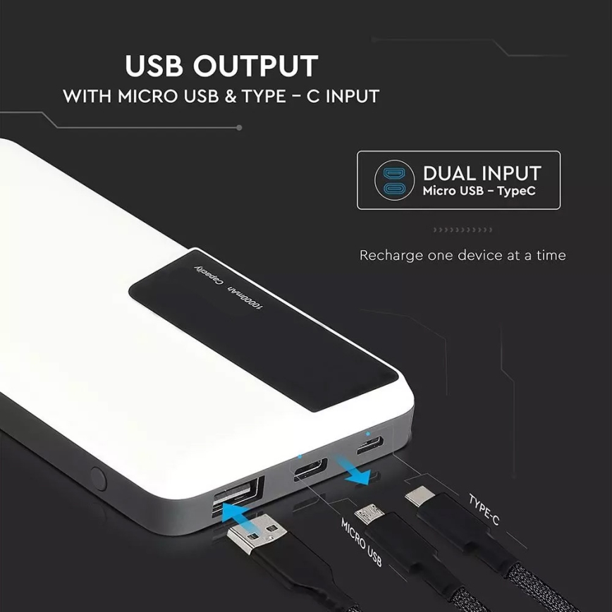 Power Bank s displejem 10000mAh/3,7V bílá