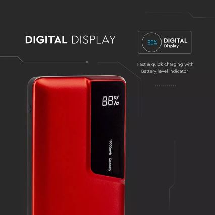 Power Bank s displejem 10000mAh/3,7V červená