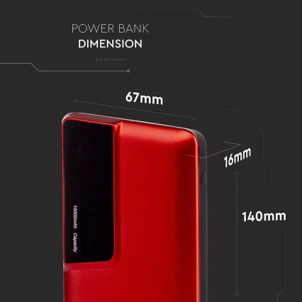 Power Bank s displejem 10000mAh/3,7V červená