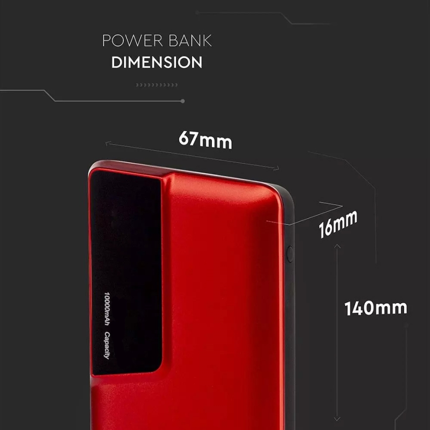 Power Bank s displejem 10000mAh/3,7V červená