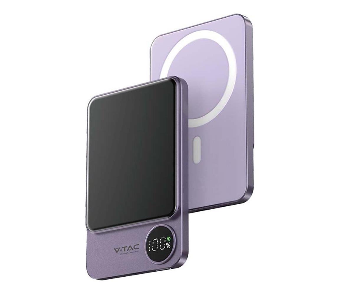 V-Tac Power Bank s displejem magnetická 5000mAh/5V fialová VT1225