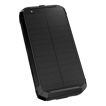 Power Bank s LED svítilnou, bezdrátovým nabíjením a solárním panelem Power Delivery 15W/10000 mAh černá