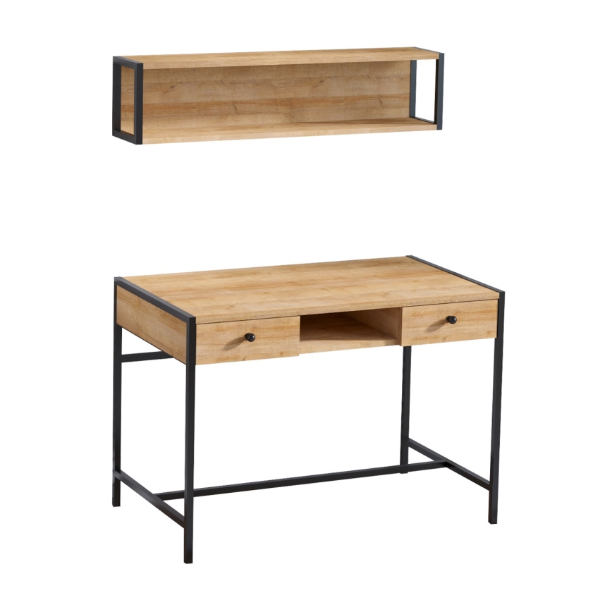 Pracovní stůl PENA 100x60 cm + nástěnná police 100x20 cm hnědá/černá