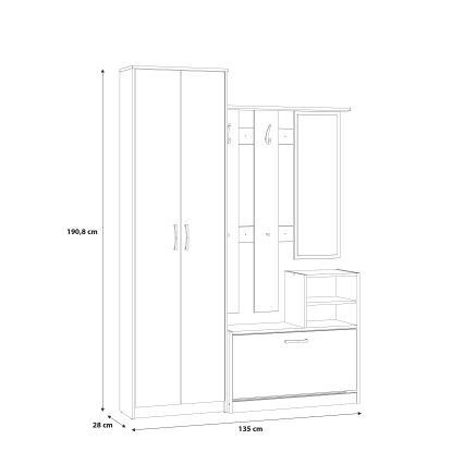 Předsíňová stěna se zrcadlem KAVI dub artisan