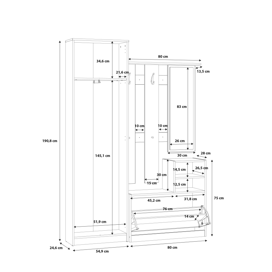 Předsíňová stěna se zrcadlem KAVI dub artisan