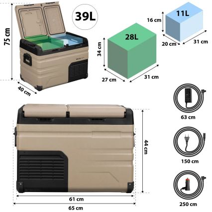 Přenosná autochladnička s LCD displejem 39 l 230V/12V/24V hnědá