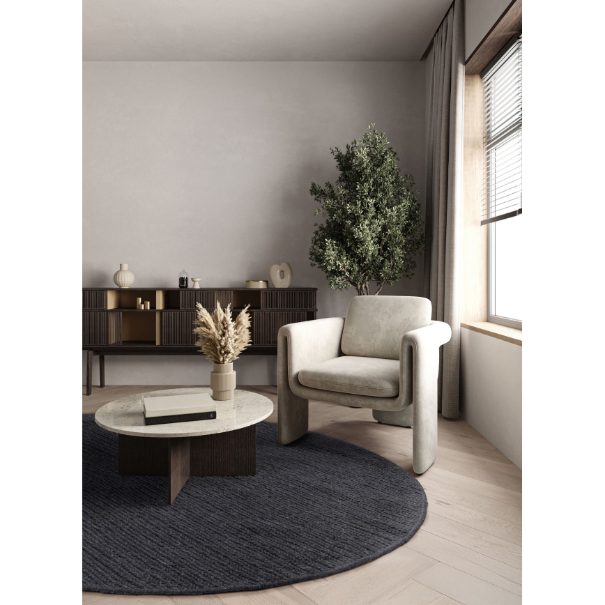 Přírodní kulatý koberec FIR WOOL 160 cm 2600 g/m2 antracit