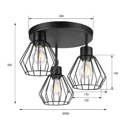 Přisazený lustr AUDREY 3xE27/60W/230V černá