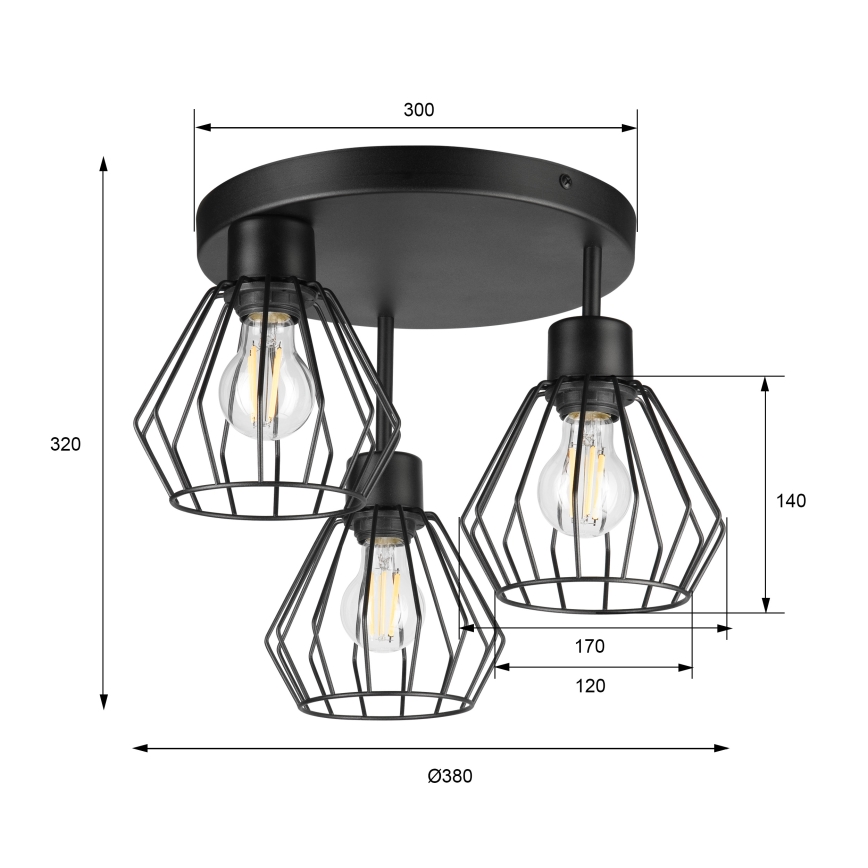 Přisazený lustr AUDREY 3xE27/60W/230V černá