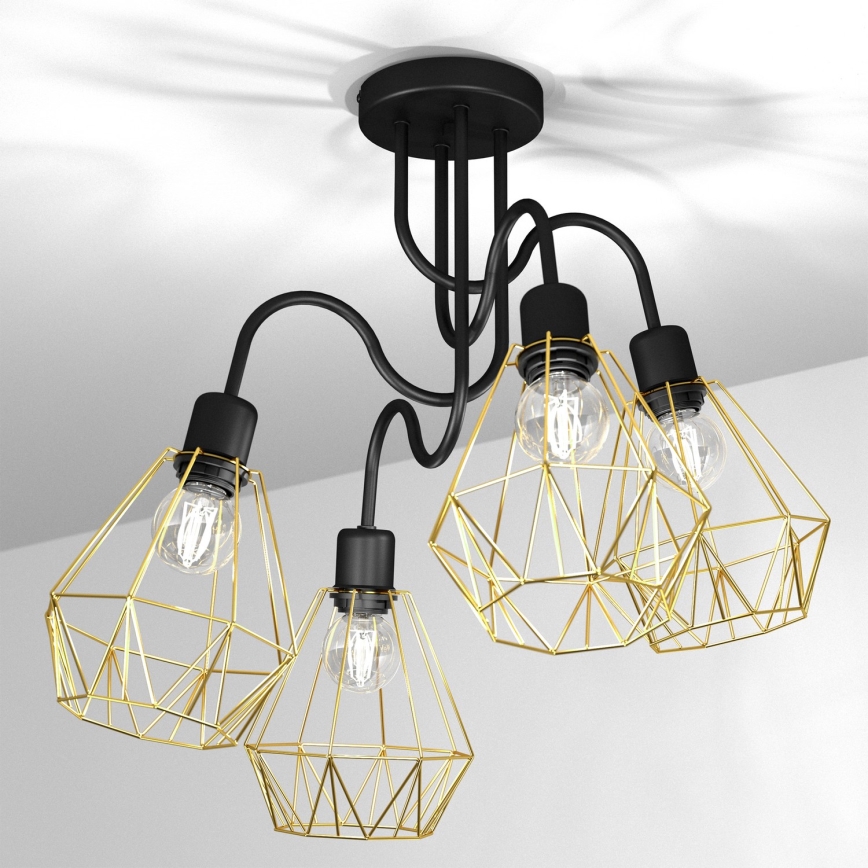 Přisazený lustr BERGEN 4xE27/60W/230V černá/zlatá