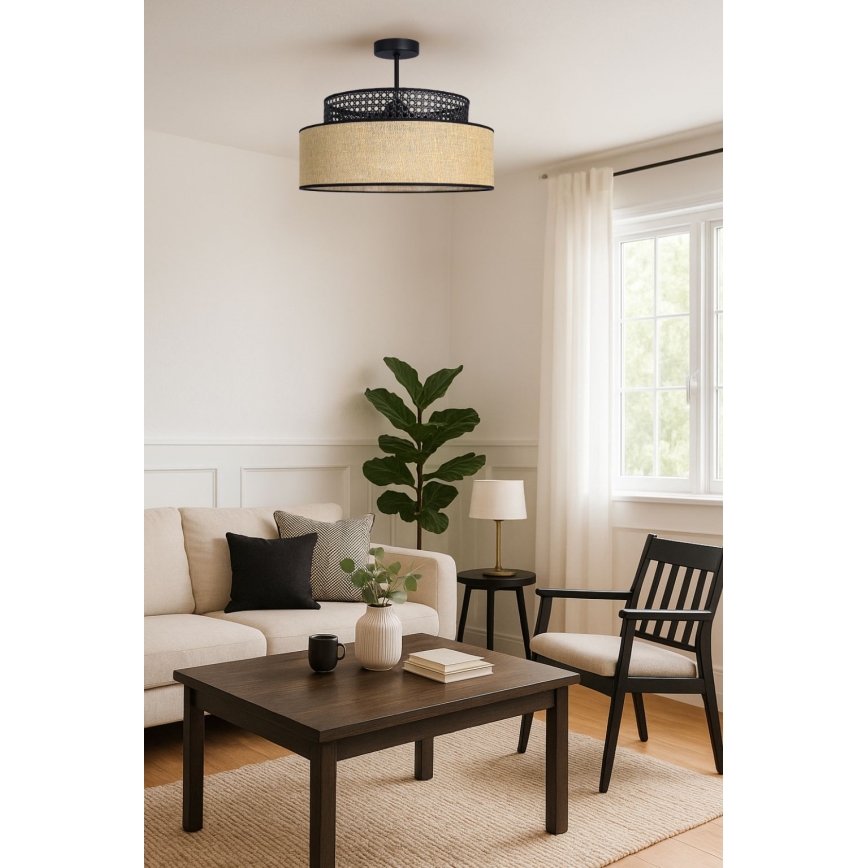 Přisazený lustr BOHO 1xE27/60W/230V černá/ratan