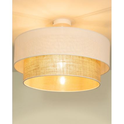 Přisazený lustr BORHO 1xE27/60W/230V pr. 40 cm bílá/juta