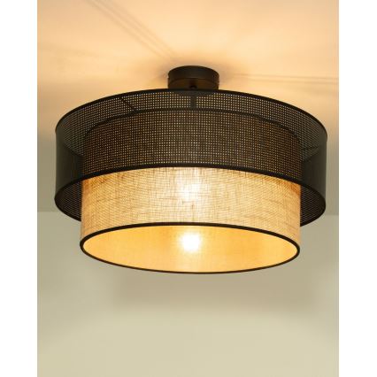 Přisazený lustr BORHO 1xE27/60W/230V pr. 40 cm černá/juta