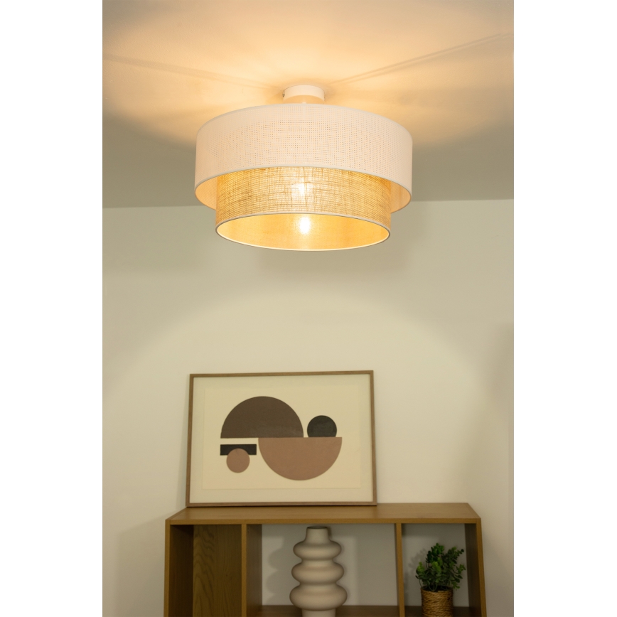 Přisazený lustr BORHO 1xE27/60W/230V pr. 50 cm bílá/juta