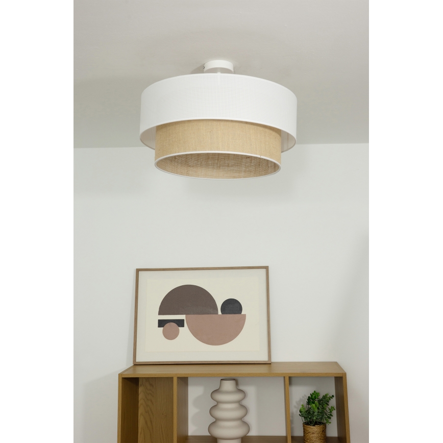 Přisazený lustr BORHO 1xE27/60W/230V pr. 50 cm bílá/juta
